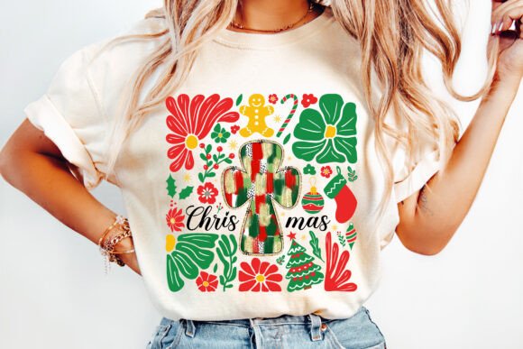 Boho Jesus Christmas Cross PNG for T-Shirt Designs