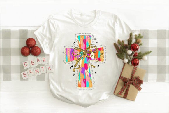 Colorful Bow Glitter Jesus Cross PNG for T-Shirt Designs