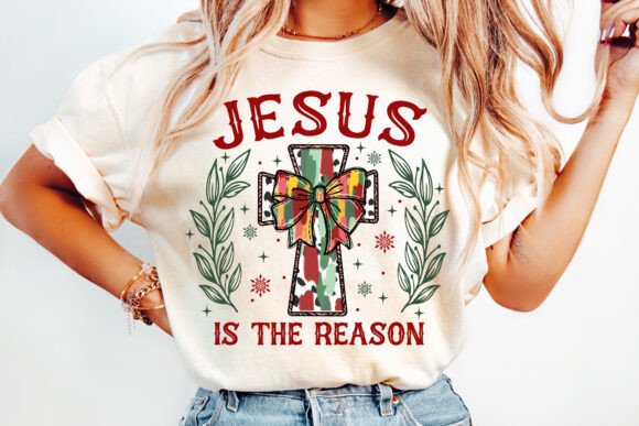 Coquette Jesus Christmas Cross PNG for T-Shirt Designs