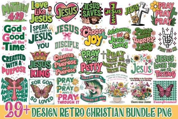 Design Retro Christian Bundle Png T-Shirt Designs