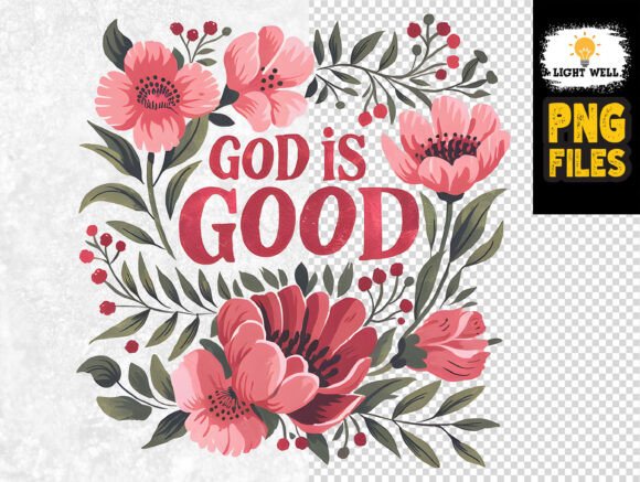 Floral Christian God is Good Faith PNG and T-Shirt Designs