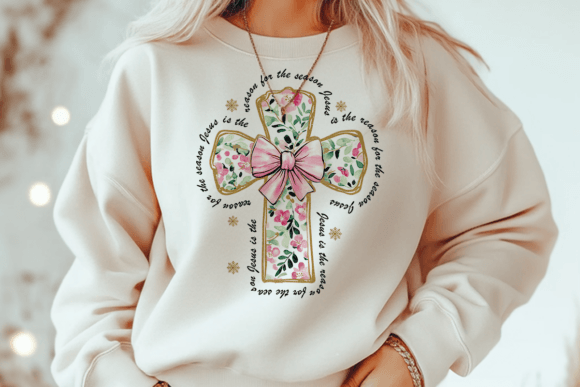 Pink Jesus Cross Christmas Coquette Png T-Shirt Designs