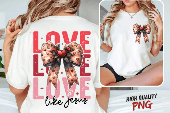 Retro Love Like Jesus Coquette Bow PNG for T-Shirt Designs